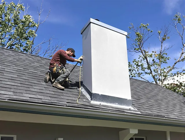 Hilliard Chimney Sweep team member finishing chimney construction in Hilliard, OH