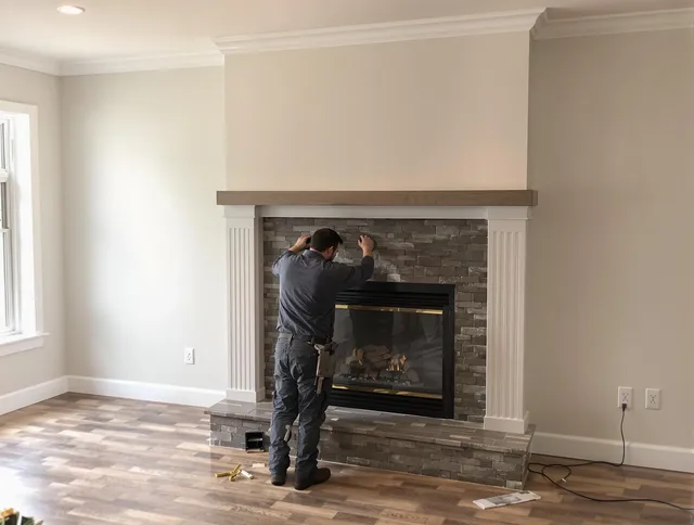 Hilliard Chimney Sweep finishing a custom fireplace install in Hilliard, OH
